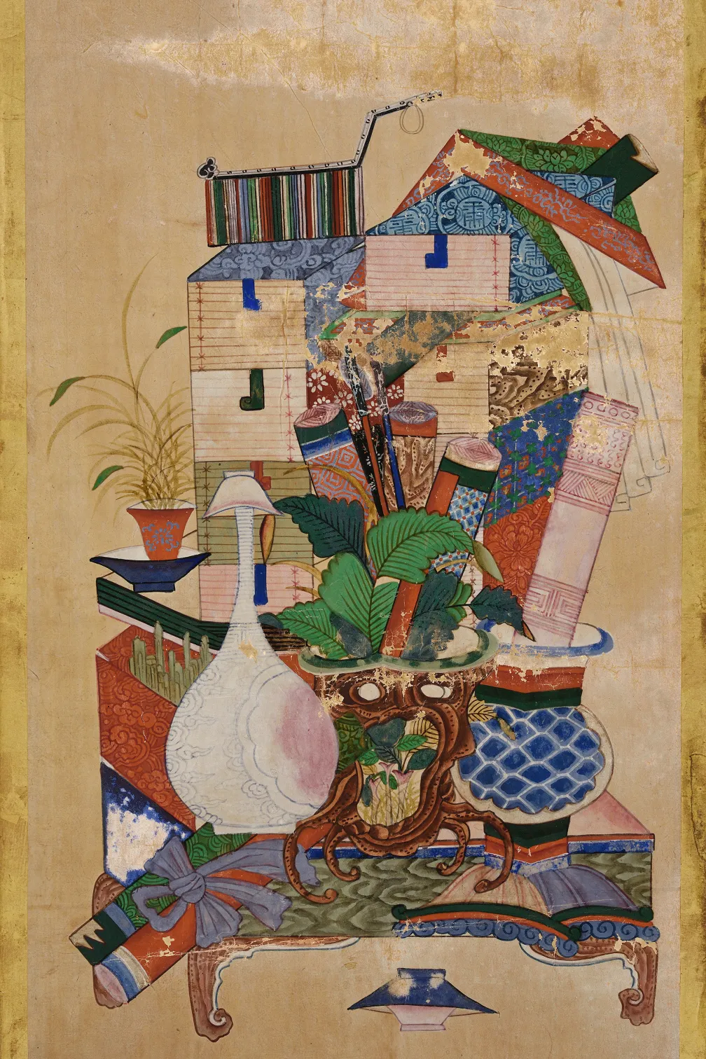 Late 19th century Joseon Dynasty Korean six-panel folding screen with image of stationary utensils, 995.38.1. © ROM and Gift of Mary Anne and Chris Miller.