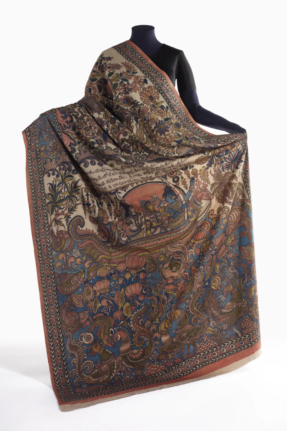 Woman's sari with scenes from the epic poem the Ramayana, design and painted by M. Kailasham, chintz, Hyderabad (Telangana), India, 2018, 2019.57.1. © ROM. This acquisition was made possible with the generous support of Patricia Sparrer.