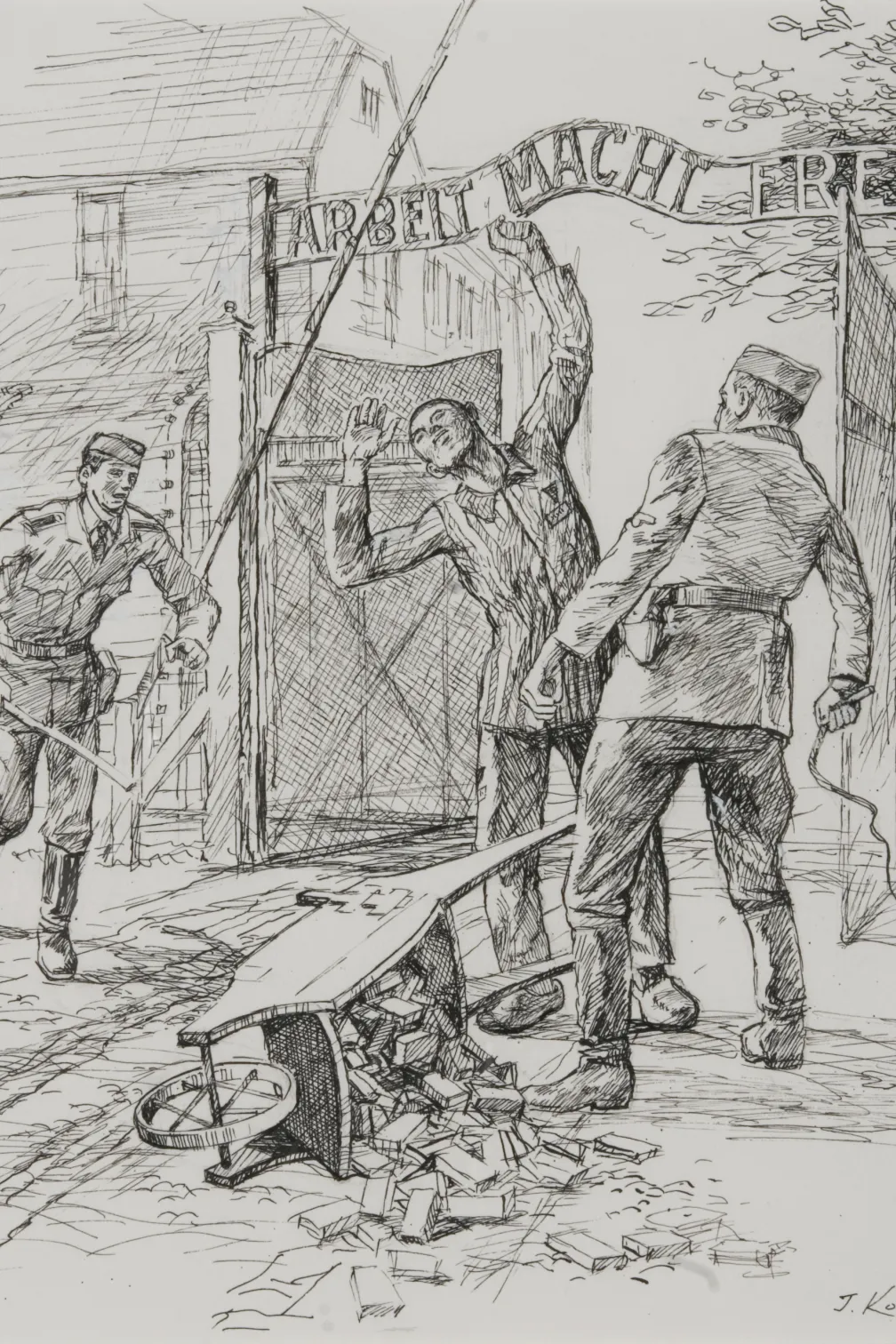 Work Sets You Free Jan Komski 1970–97 Original in the collection of the Auschwitz-Birkenau State Museum. Image used with permission