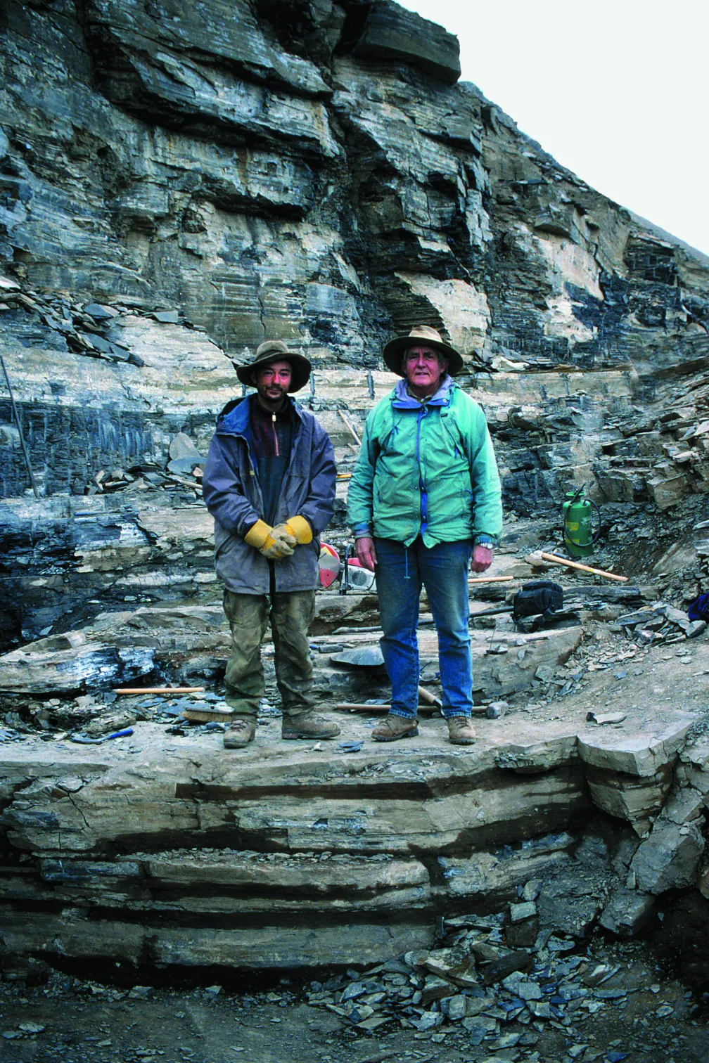 Jean-Bernard Caron (left) and Desmond Collins in the Walcott Quarry at the end of the 2000 ROM Burgess Shale expedition