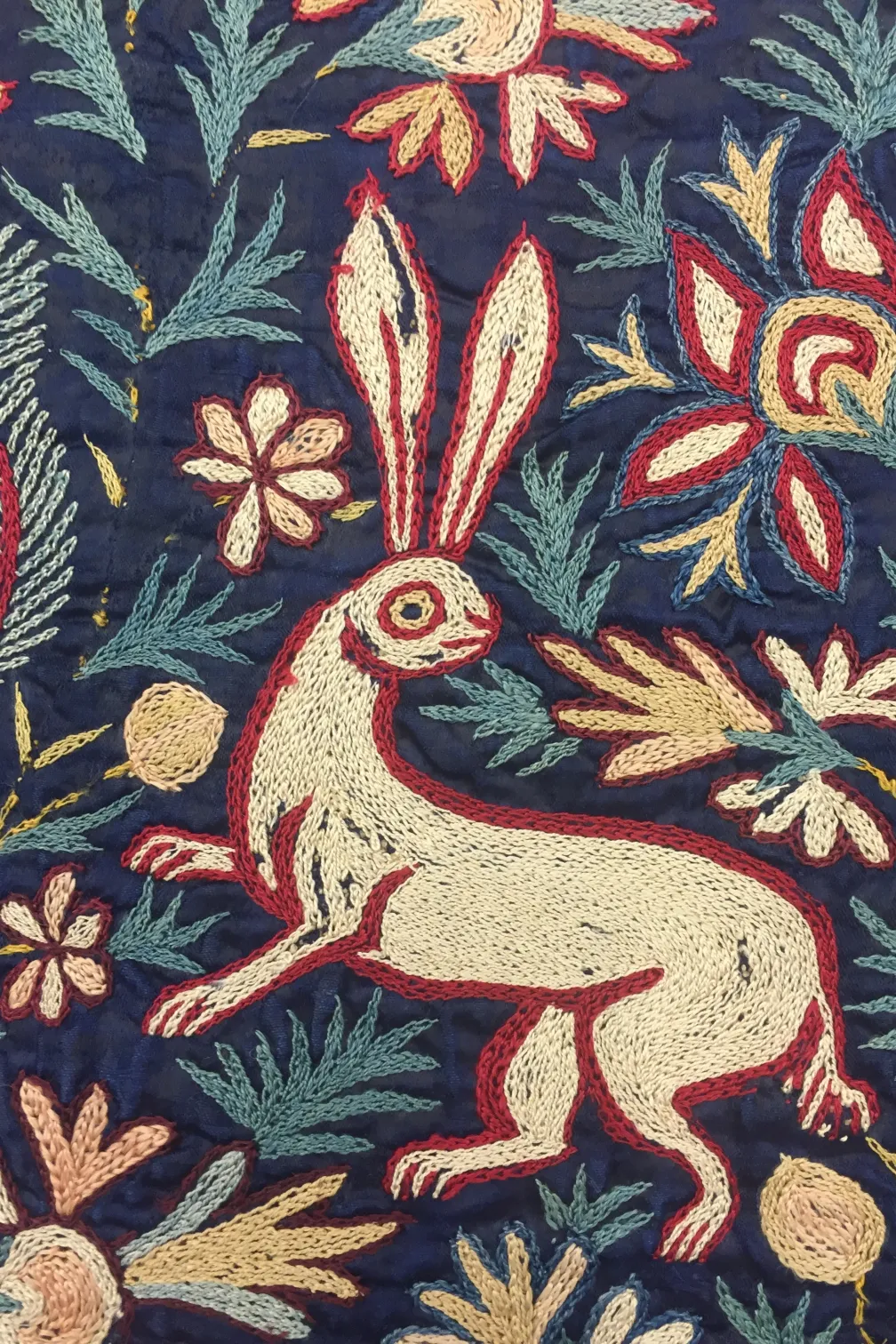 Detail, Colcha, Silk embroidery on silk cloth, Philadelphia Museum of Art Collection