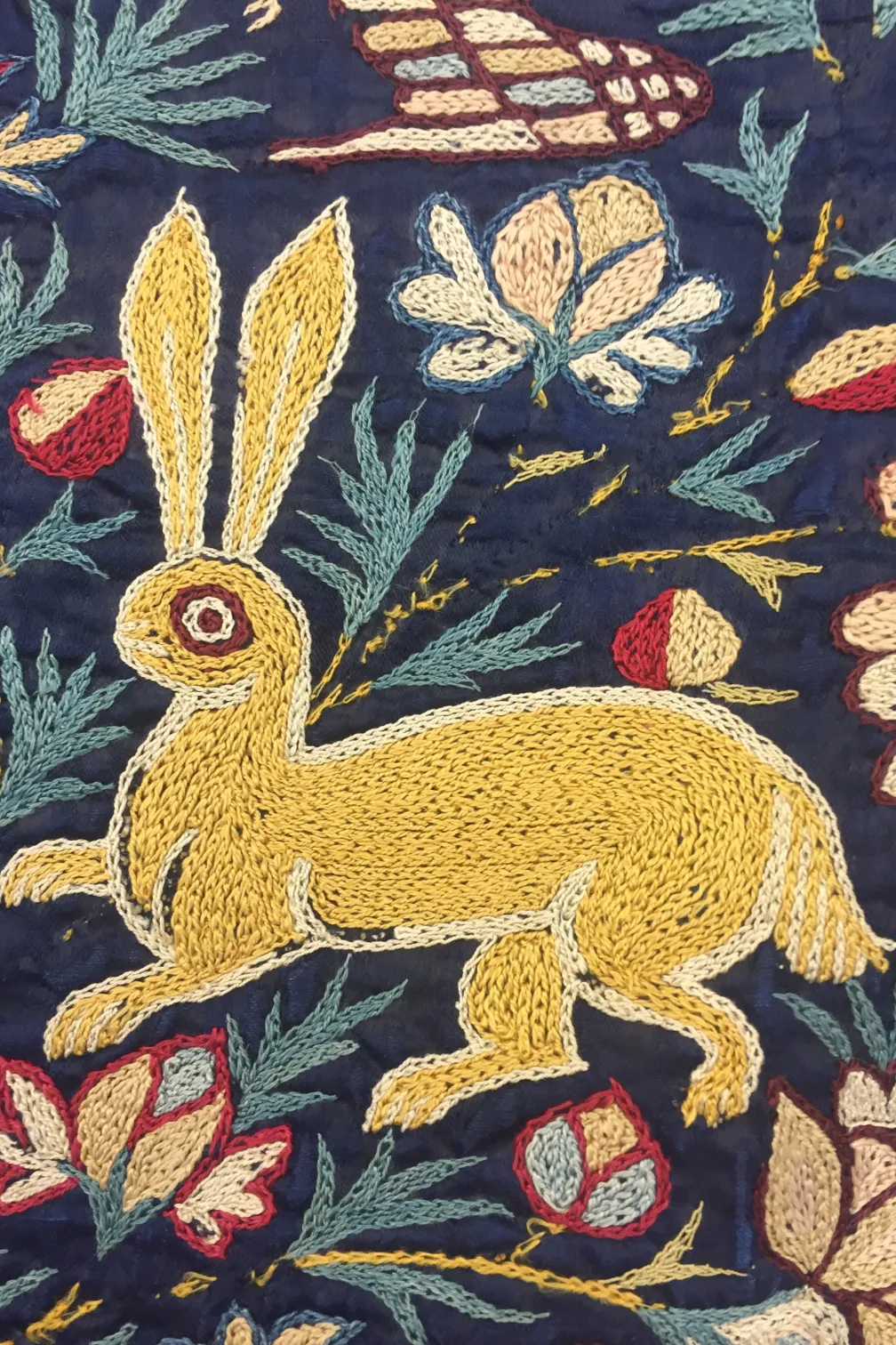 Detail, Colcha, Silk embroidery on silk cloth, Philadelphia Museum of Art Collection