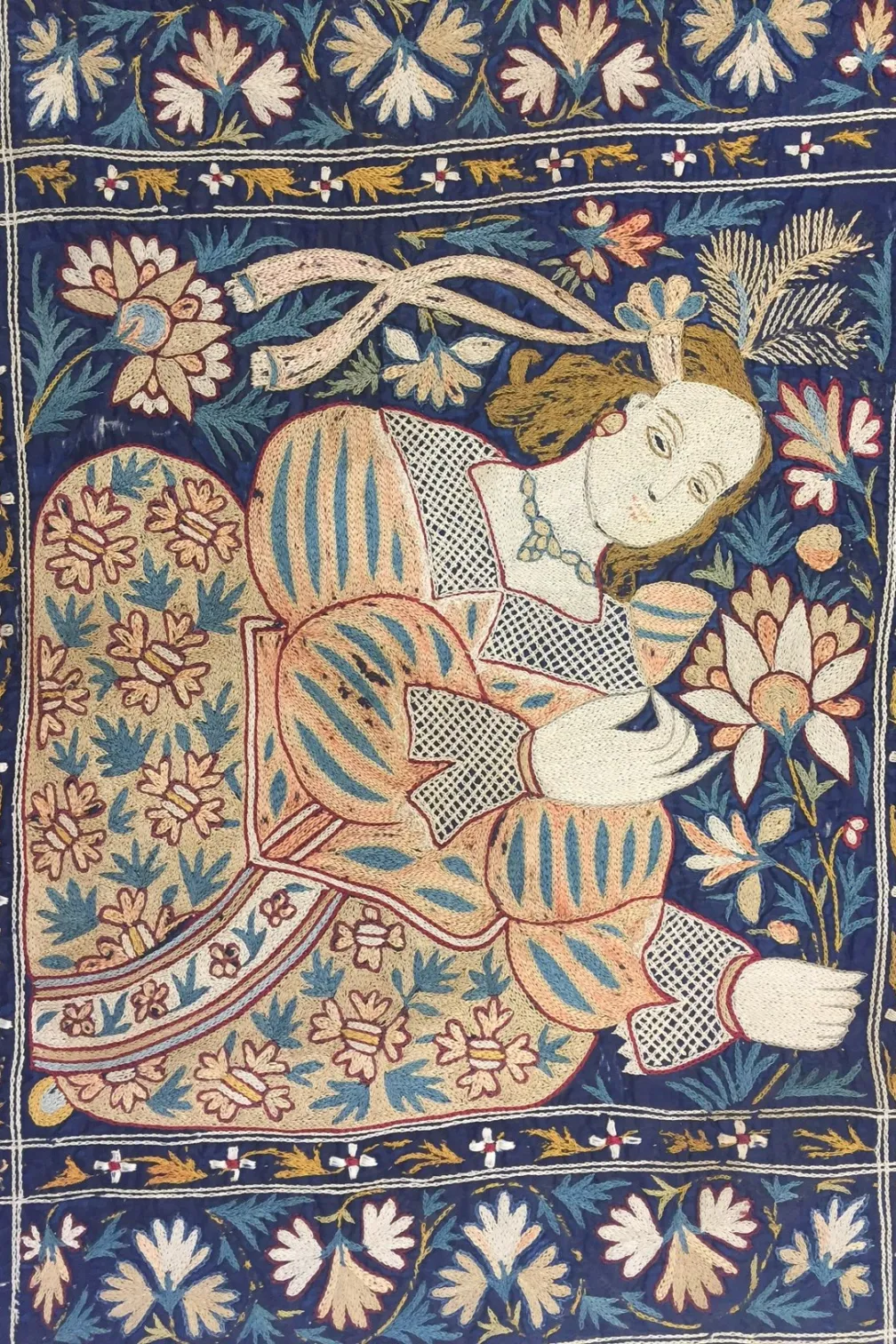 Detail, Colcha, Silk embroidery on silk cloth, Philadelphia Museum of Art Collection