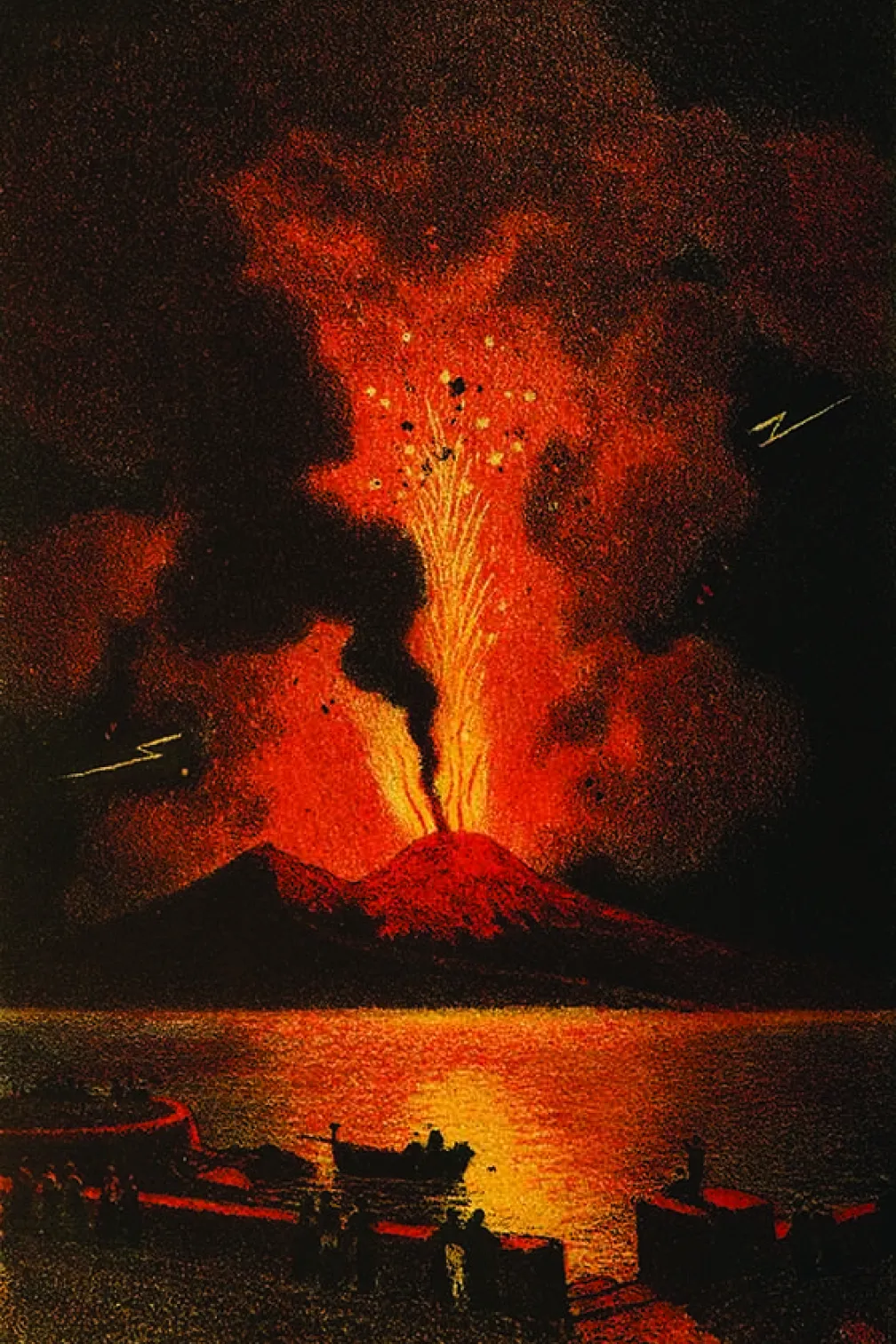 Antique colour illustration (c. 1866) of Mount Vesuvious erupting
