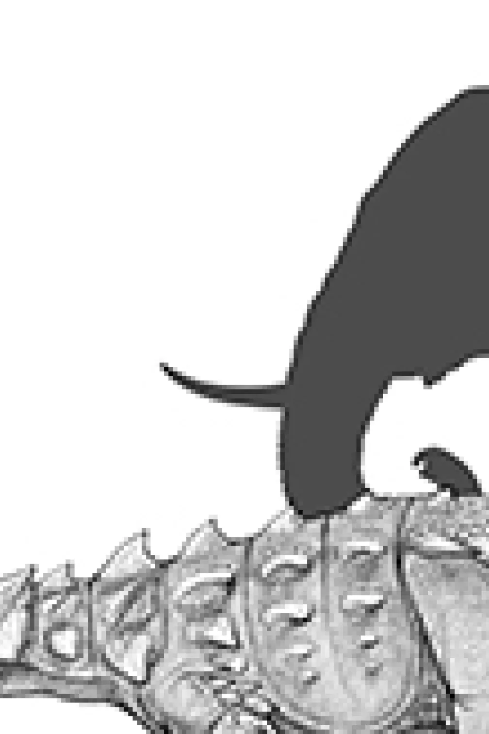 Illustration of Zuul next to an elephant silhouette
