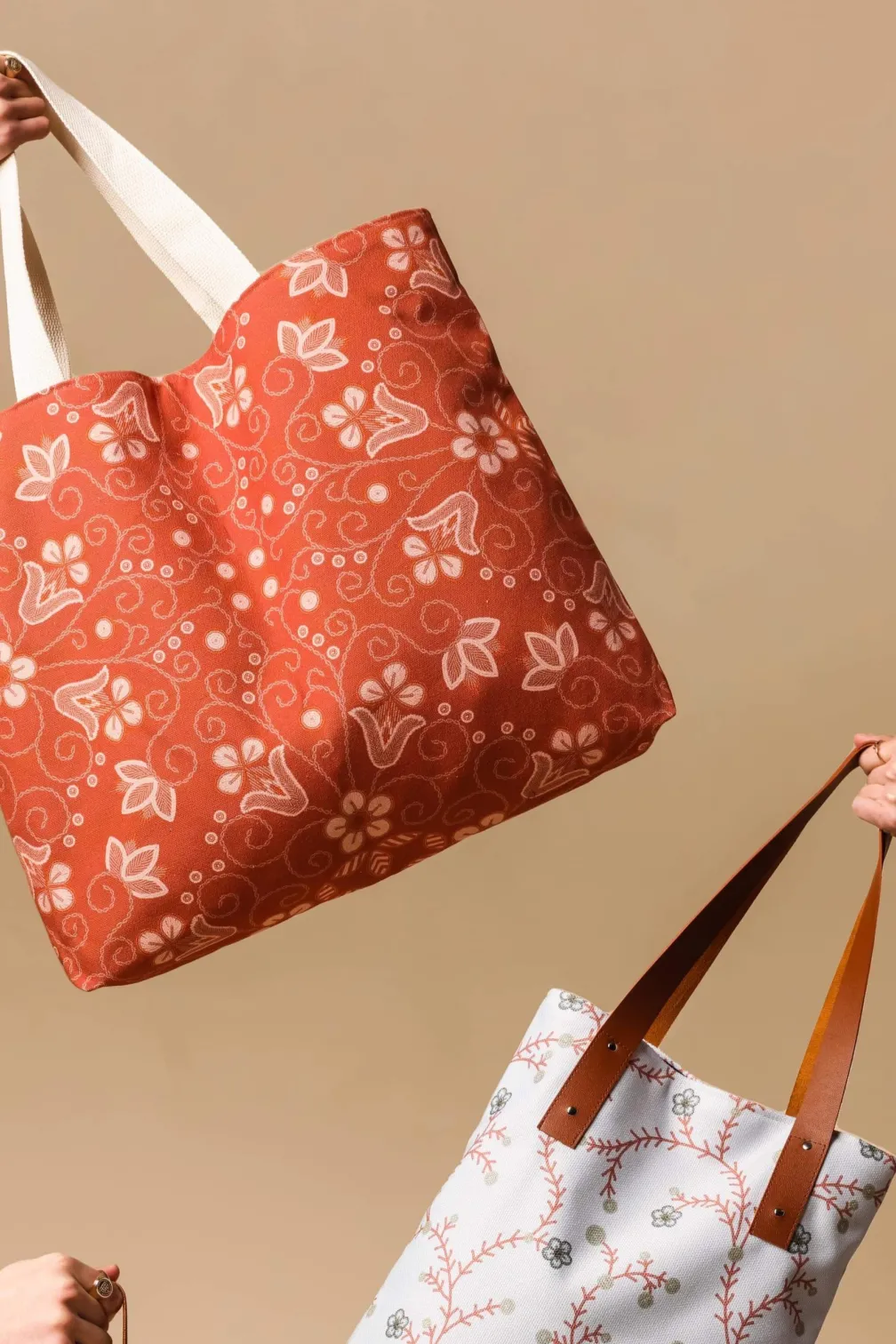 Multi-coloured totes.