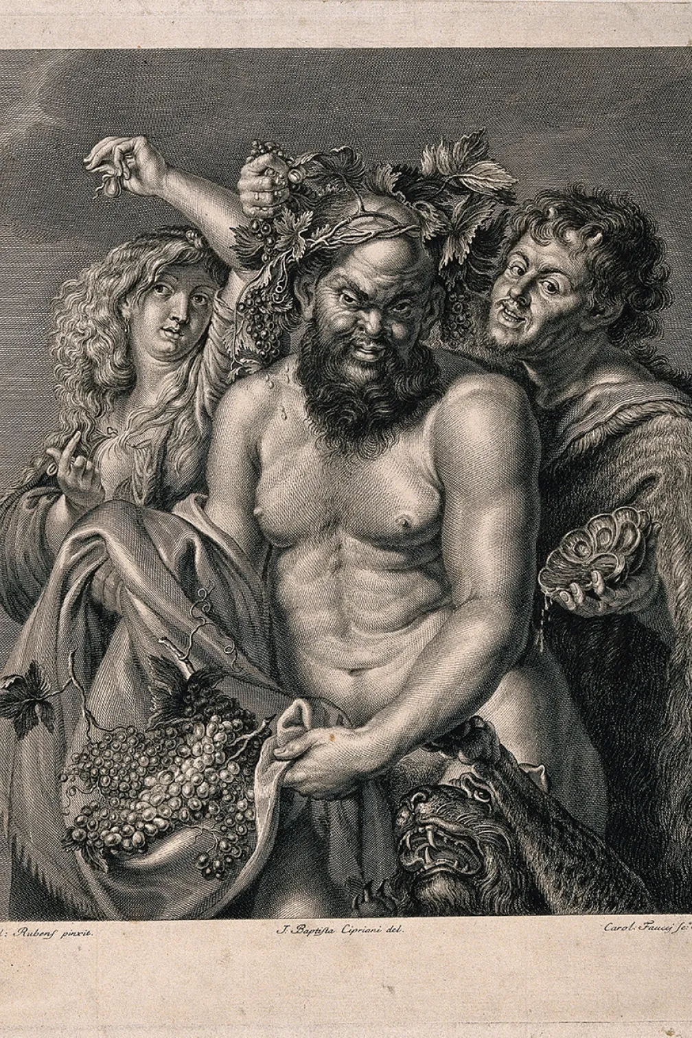 Engraving of Silenus, greek-statues-silenus-holding-grapes-crowned-vines.jpg from Conserving History