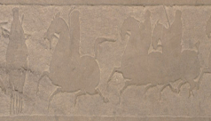 Frieze from the tomb of Zuo Biao, sandstone 110cm long, dated by inscription to 150 AD, Eastern Han dynasty, Mamaozhuang village, China, # 925.25.22.N
