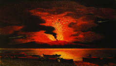 Antique colour illustration (c. 1866) of Mount Vesuvious erupting