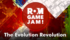 Logo of the 2014 ROM Game Jam with the theme "The Evolution Revolution"