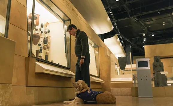 A person with service dog enjoy ROM
