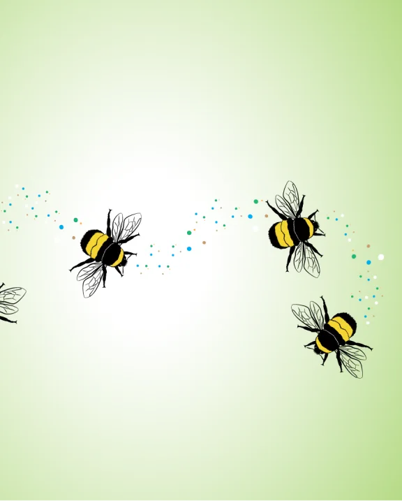 plusieurs bourdons volant sur un fond vert