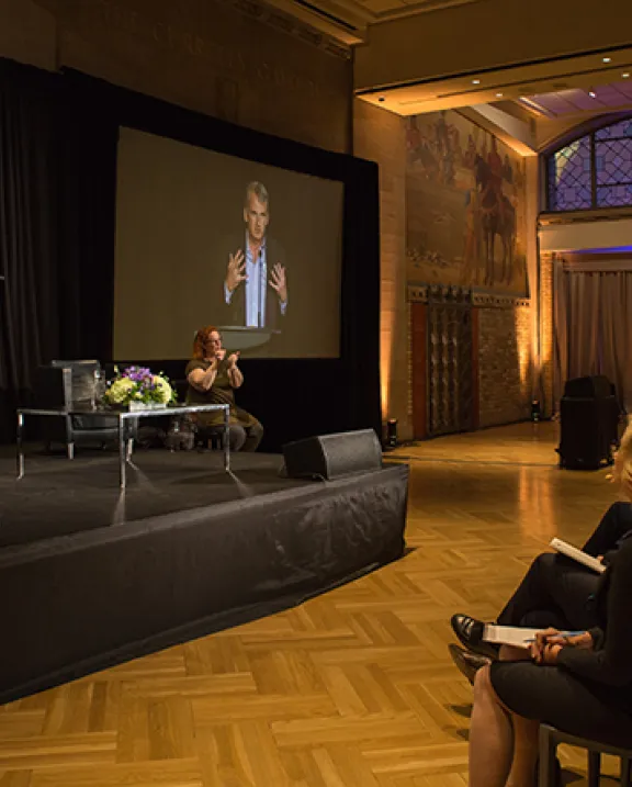 Timothy Snyder speaking at the Holtby lecture on November 21, 2017. Photo credit: L Milosjevic
