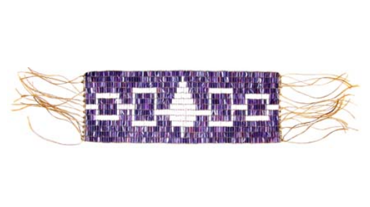 a belt made of white and purple beads