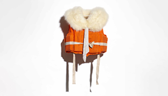 Image of a repurposed life jacket. Image taken on a white background.