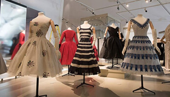 Five Dior dresses on display at the ROM.