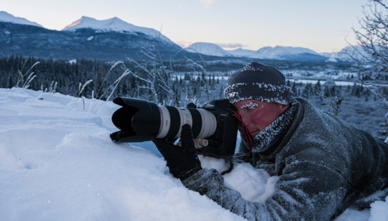 Paul Nicklen at work near Lewes Lake, Whitehorse, Yukon Territory.