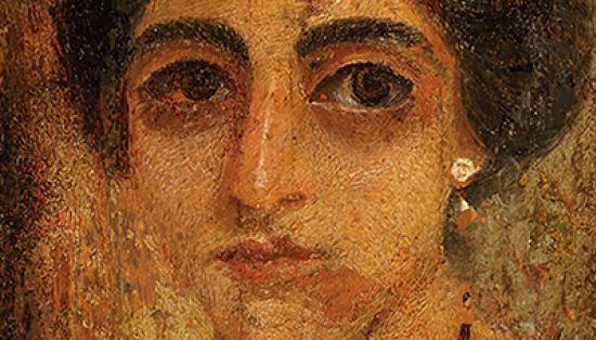 Close-up of mummy portrait.