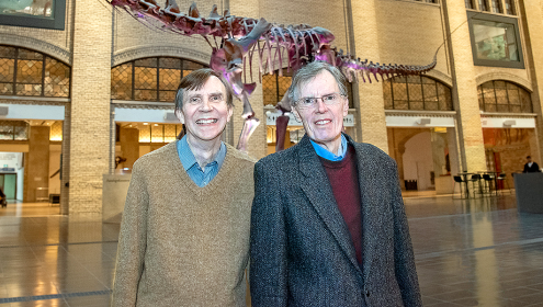 Brothers Paul and John Johnston in ROM's atrium