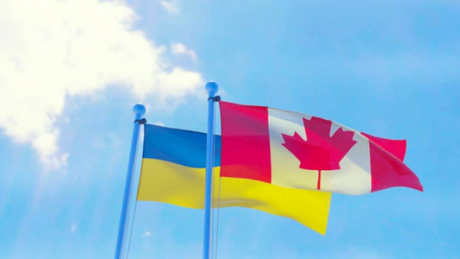 Ukrainian & Canadian flags. 