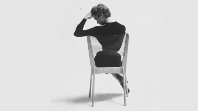 Model showcasing Jacques Guillon chord chair. Photograph by Yale Joel for LIFE Magazine, LIFE 23 Mar 1953. Image Yale Joel/The LIFE Picture Collection/Shutterstock. Used with permission.