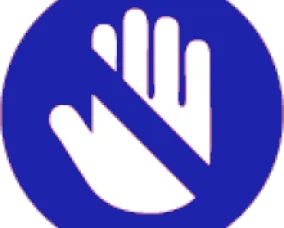 A round blue icon showing a hand with a line through it.