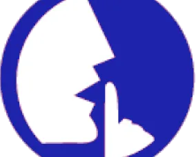 A round blue icon showing a person holding a finger to their mouth.