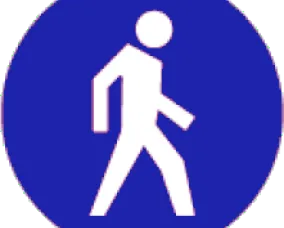 A round blue icon showing a walking human