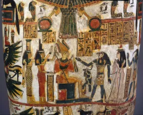 Peinture égyptienne représentant une femme présentée au dieu Osiris