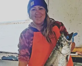 Jordane Chegahno, a member of the Robichaud Commercial Fishing team.