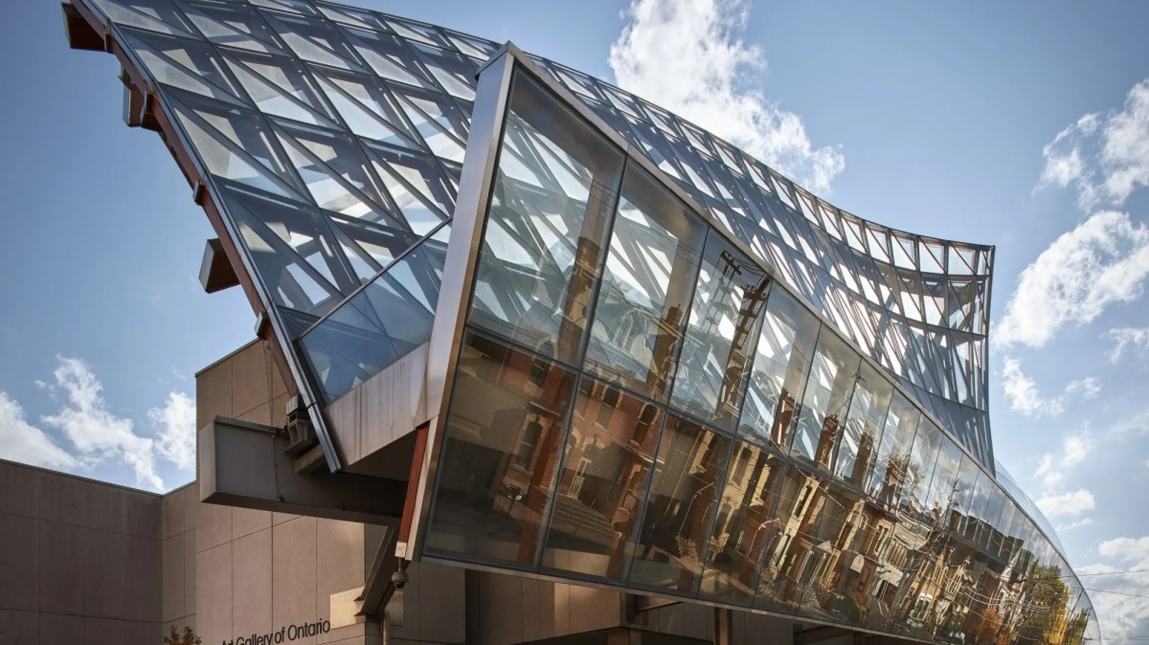 The sweeping glass facade of the front of the AGO.