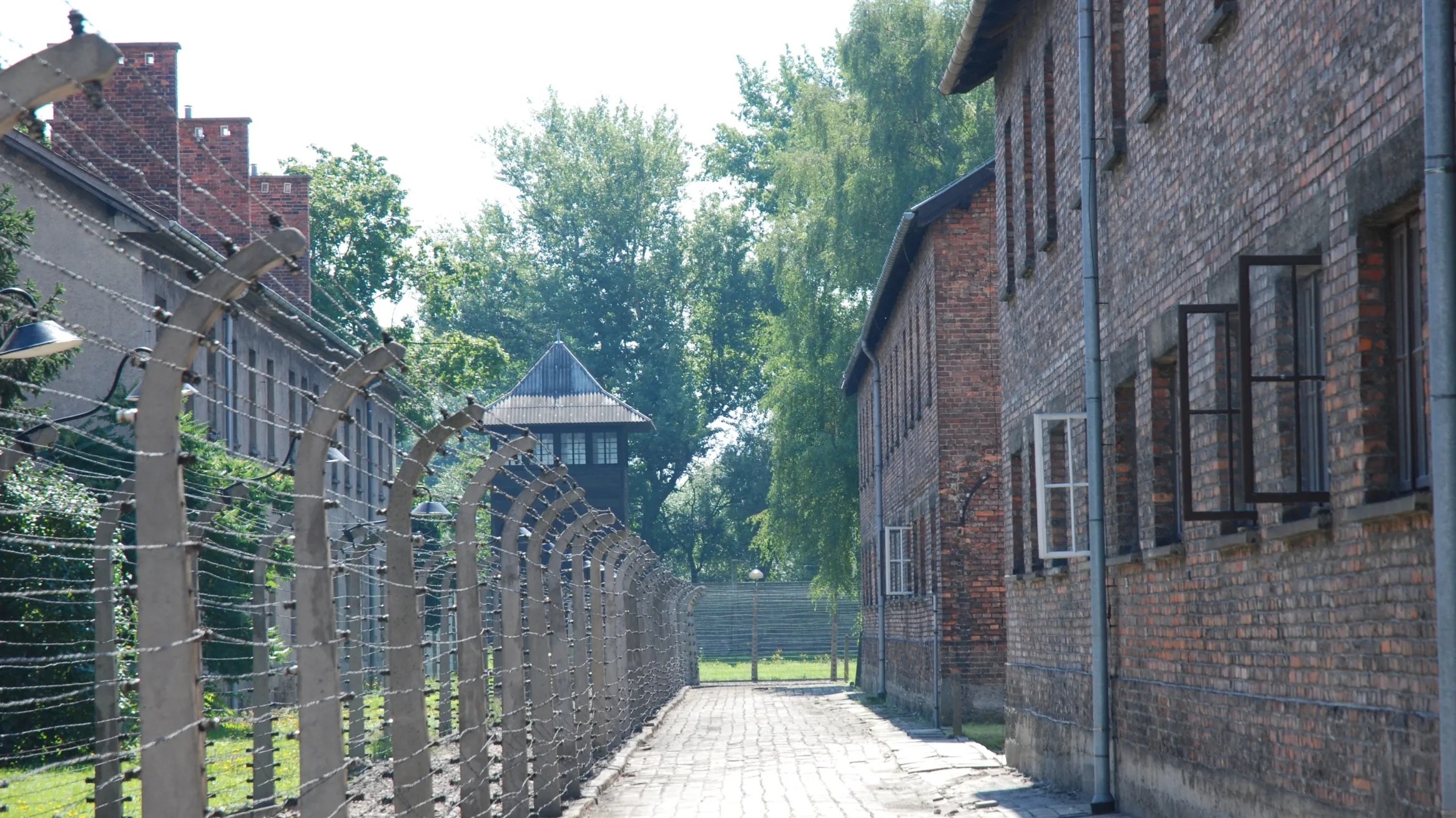  A camp street next to a fence. On the left are blocks 1 and 12. On the right—the commandant office building.