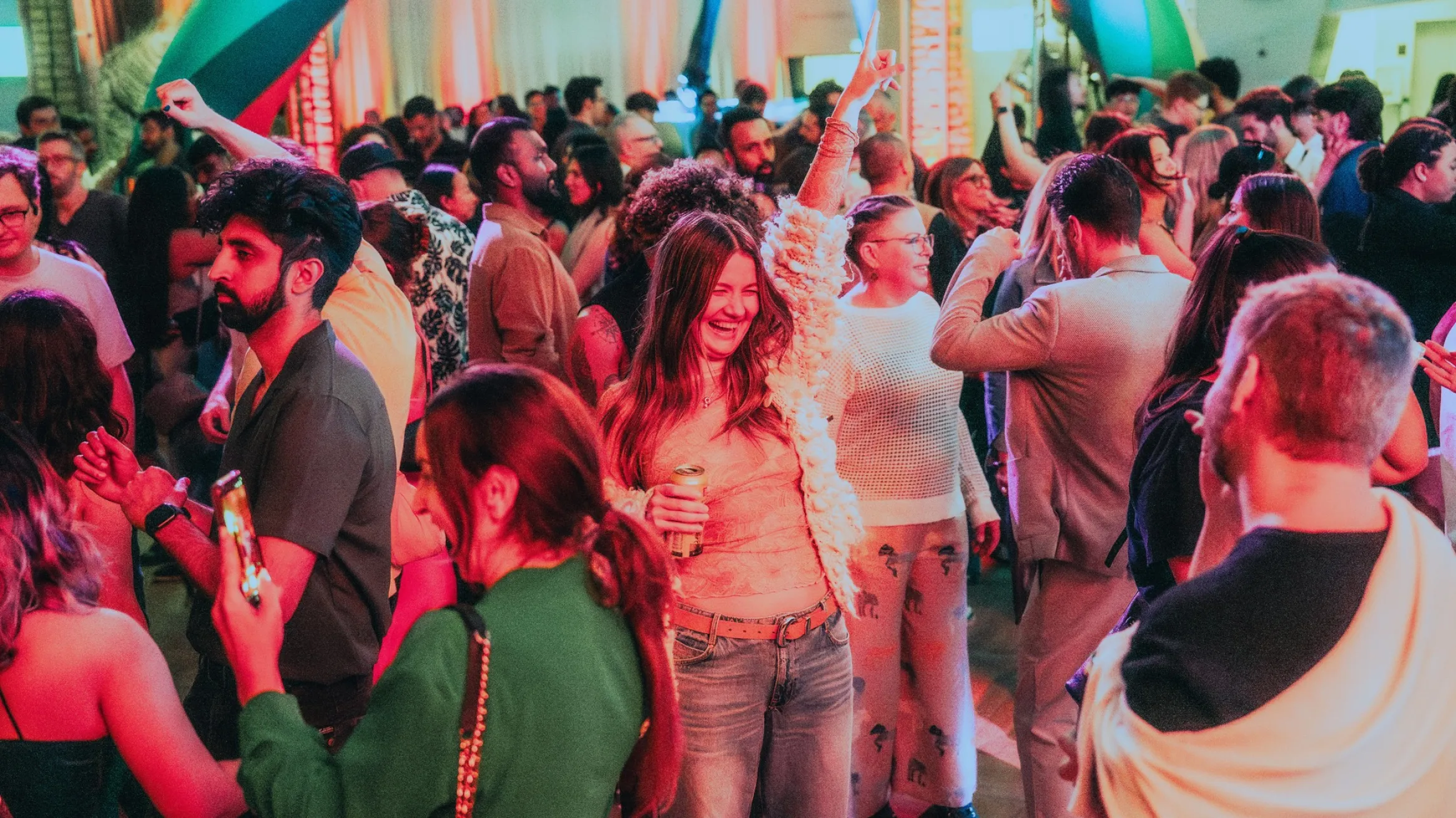 A group of people dancing.