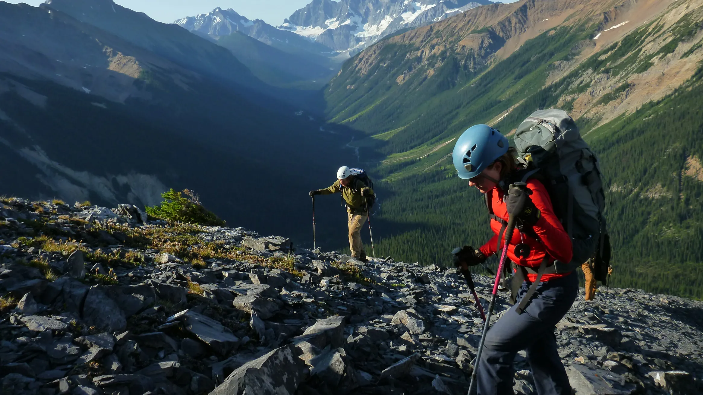 A person hiking in the mountains.