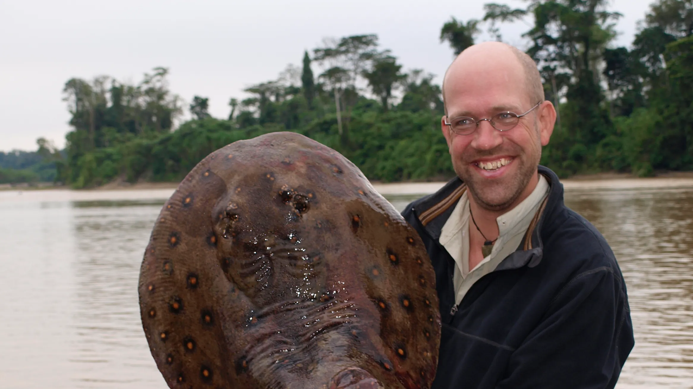 Nathan Lujan with a freshwater ray