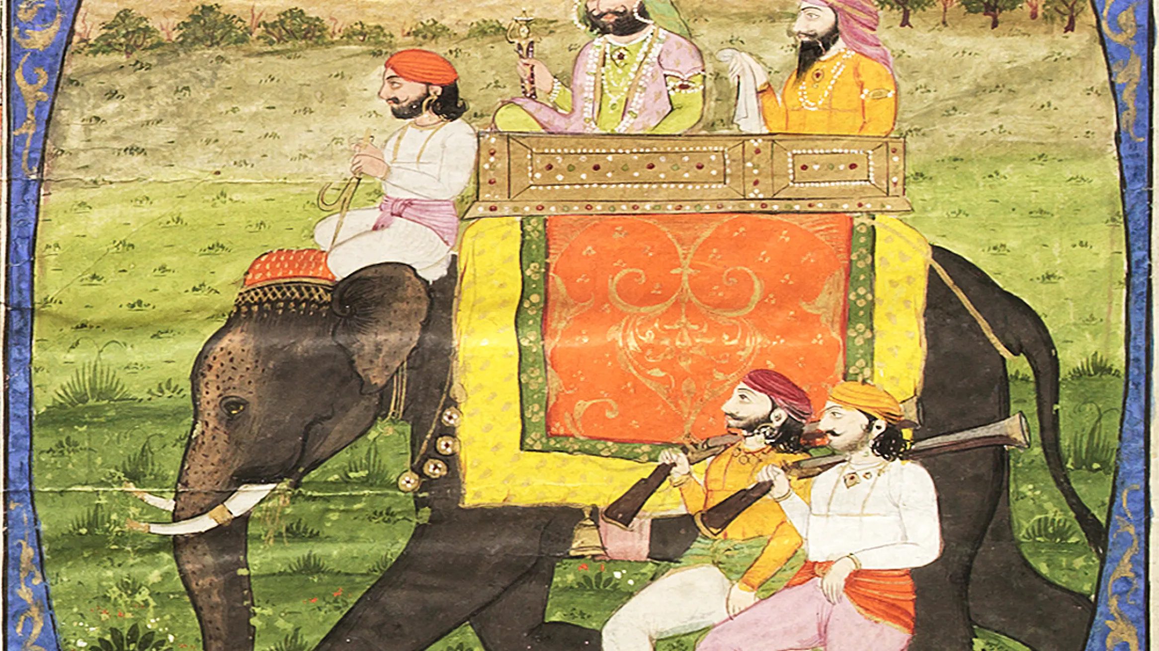 A page from the illustrated manuscript of the Chronicles of Emperor Akbar.