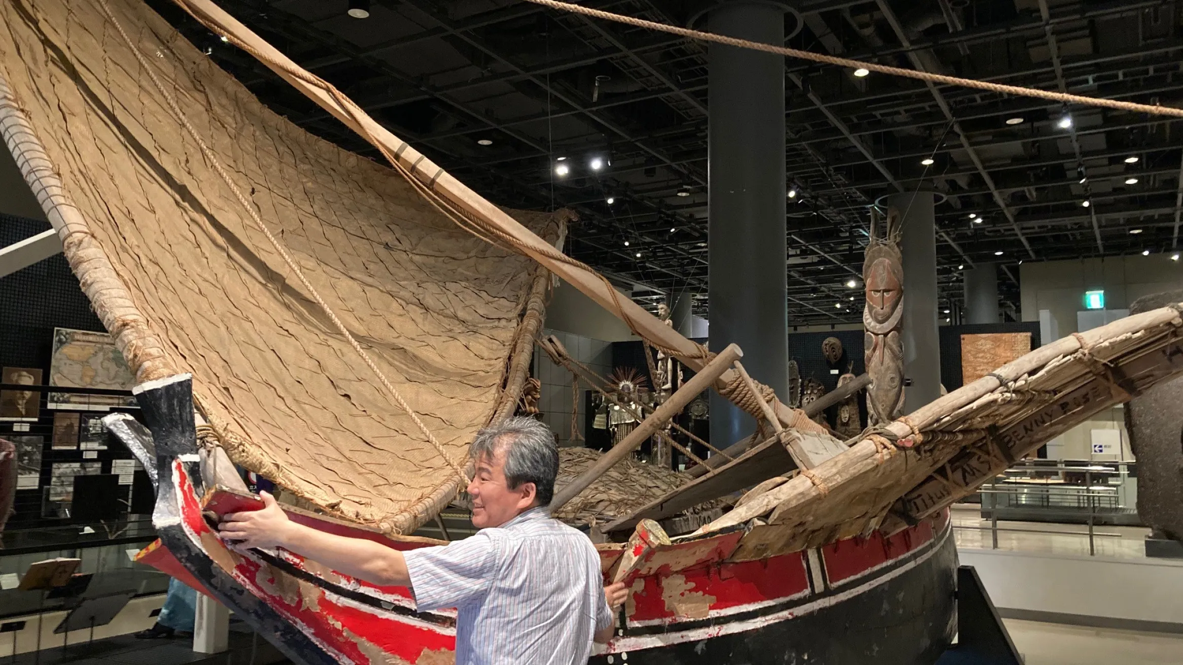 Many touching a canoe