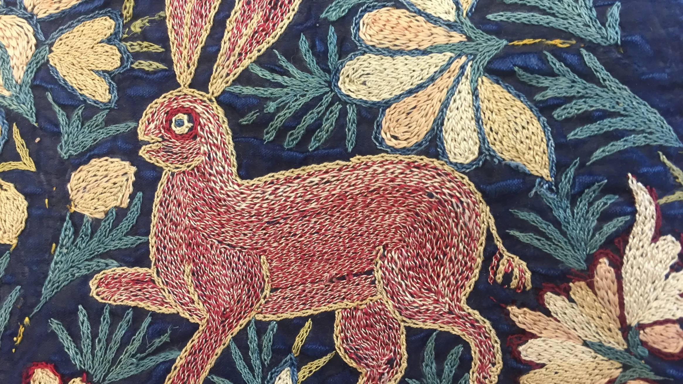Detail, Colcha, Silk embroidery on silk cloth, Philadelphia Museum of Art Collection