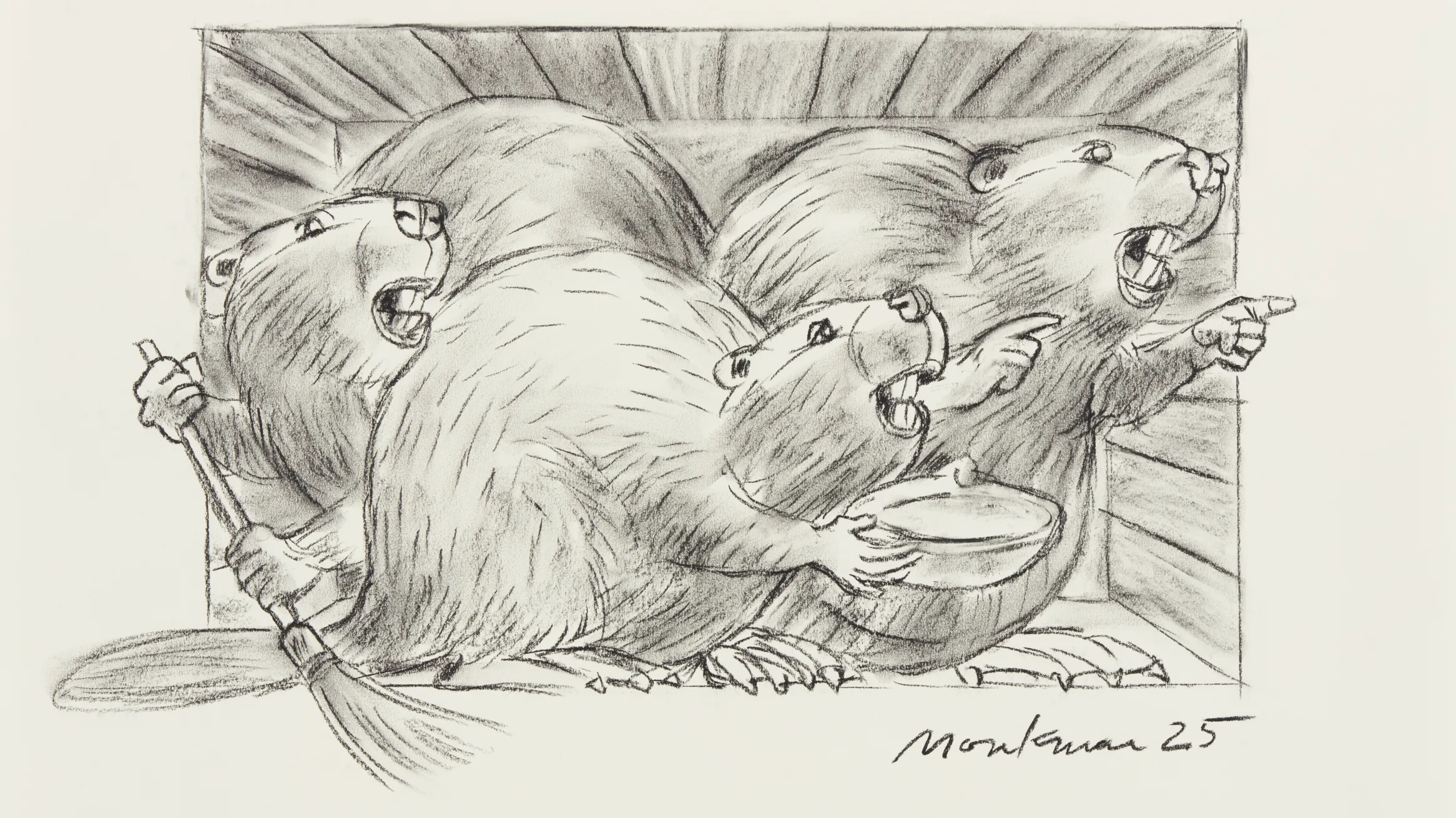 Kent Monkman, Charcoal Study for The Colony (Dish), 2025. Charcoal on acid-free paper, 18 x 24 in. Image courtesy of the artist.