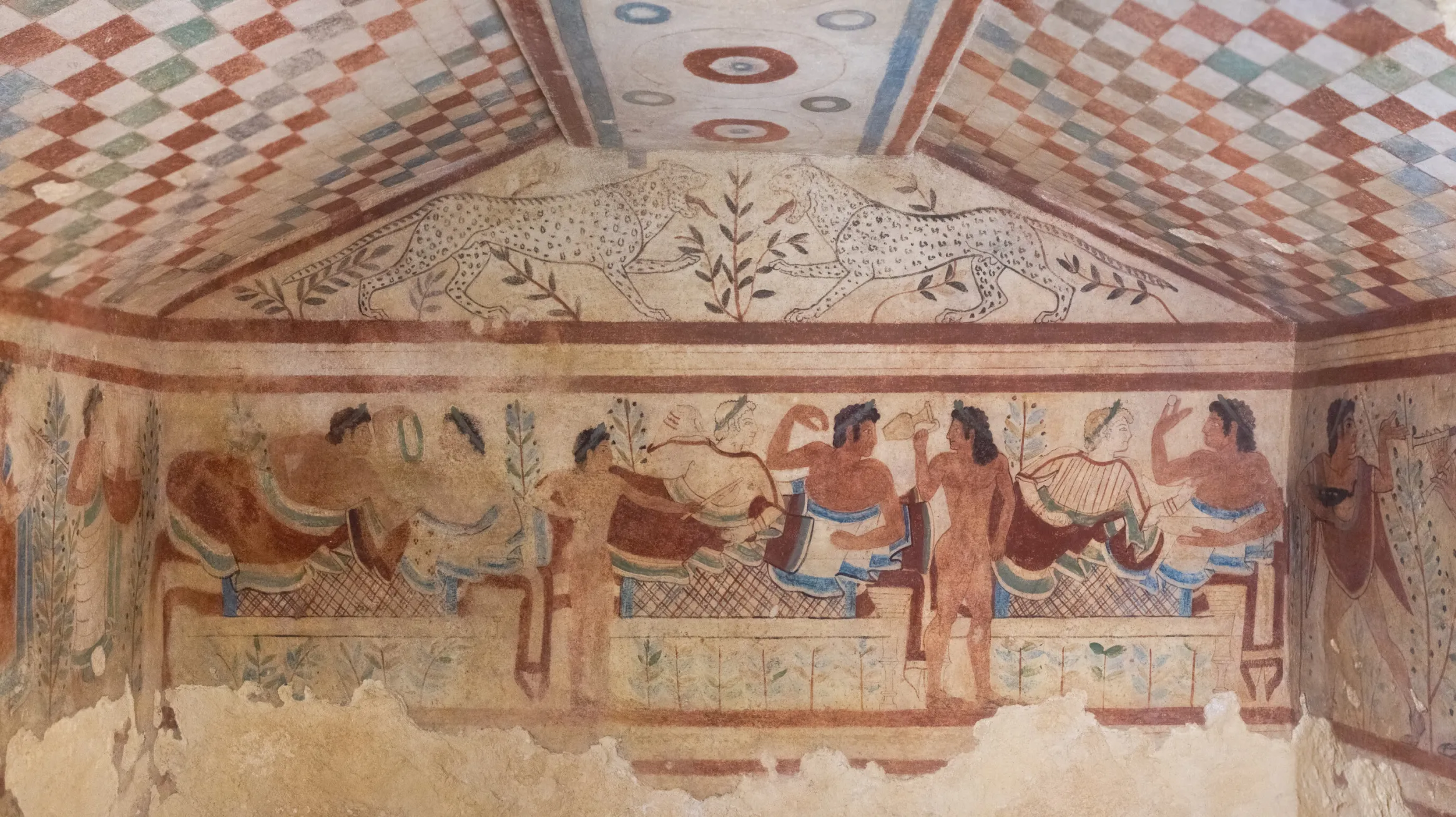 Etruscan, Tomb of the Leopards, ca. 480-450 B.C. Necropolis of Monterozzi. Photograph by Gleb Simonov, courtesy of Wikimedia Commons.